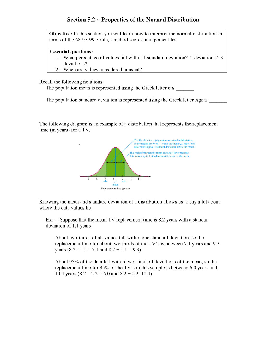 Section 5.2 Properties of the Normal Distribution