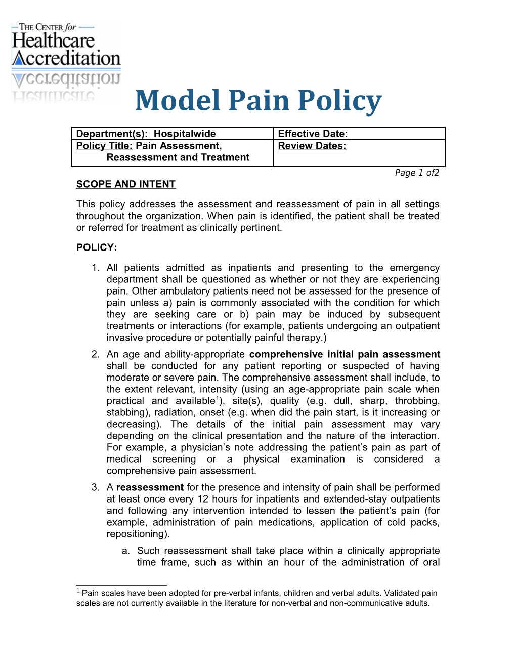 Model Pain Policy