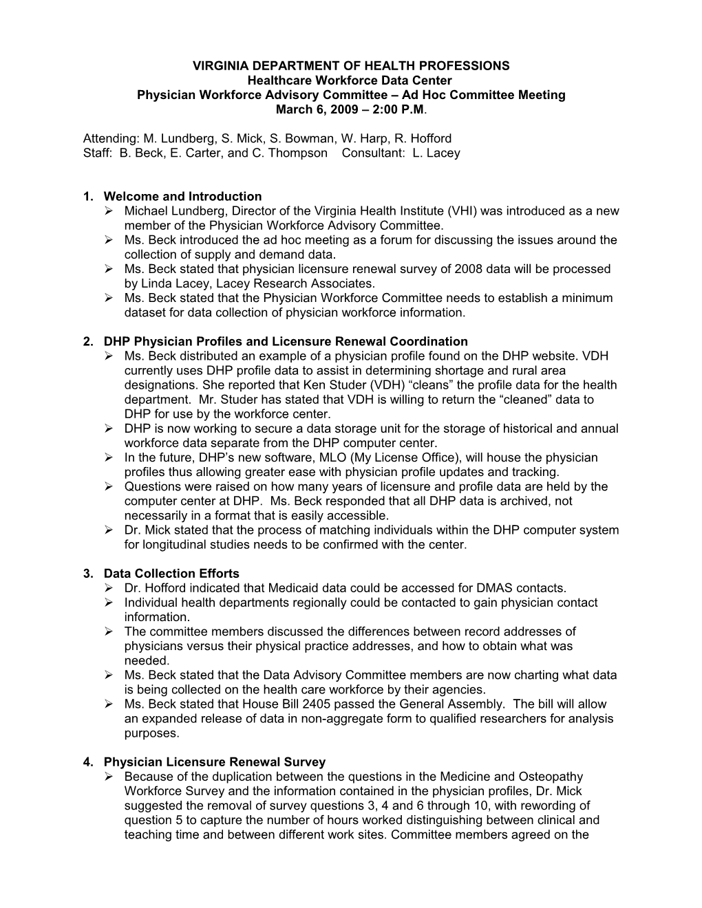 Workforce Advisory Committee Minutes 3-6-09