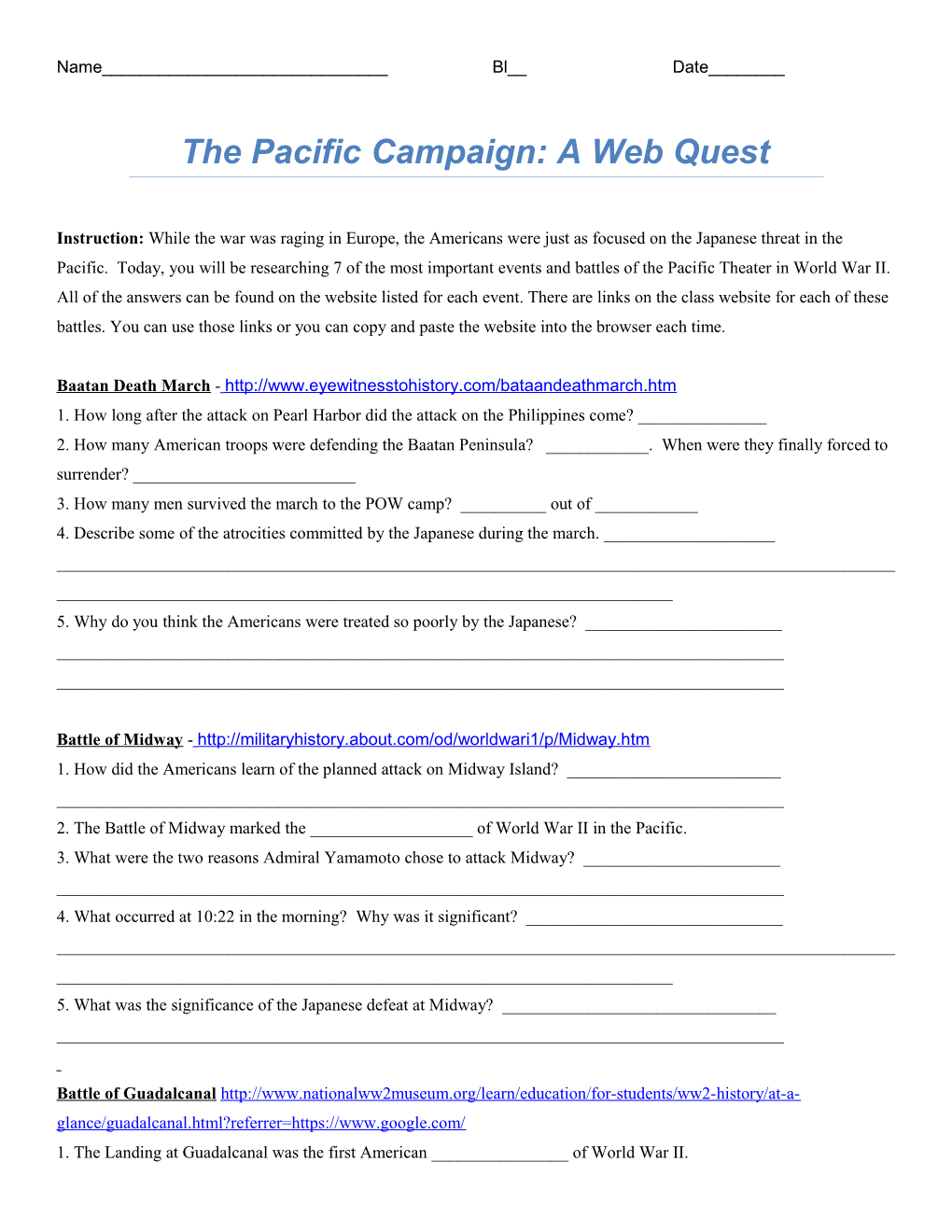 WWII Pacific Webquest