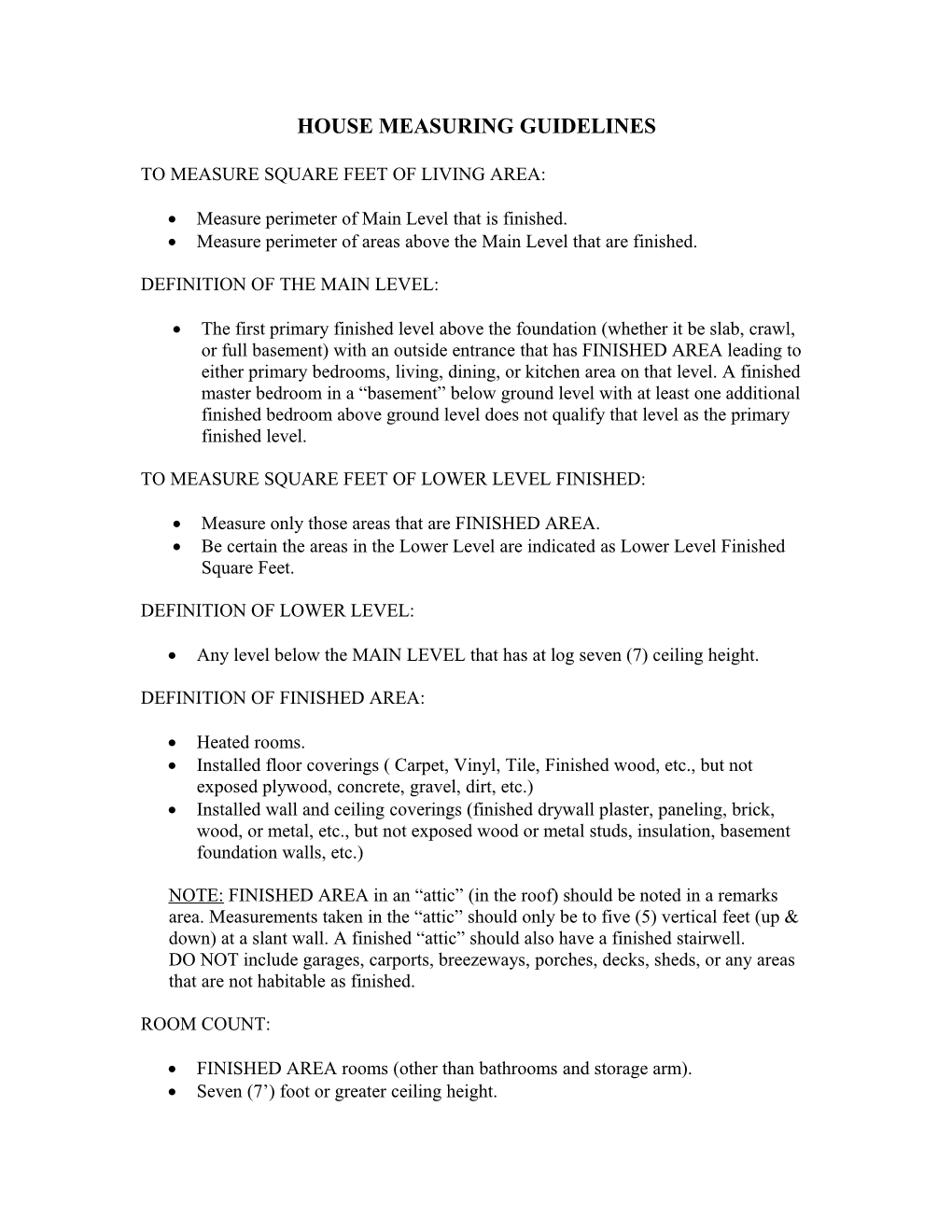 House Measuring Guidelines