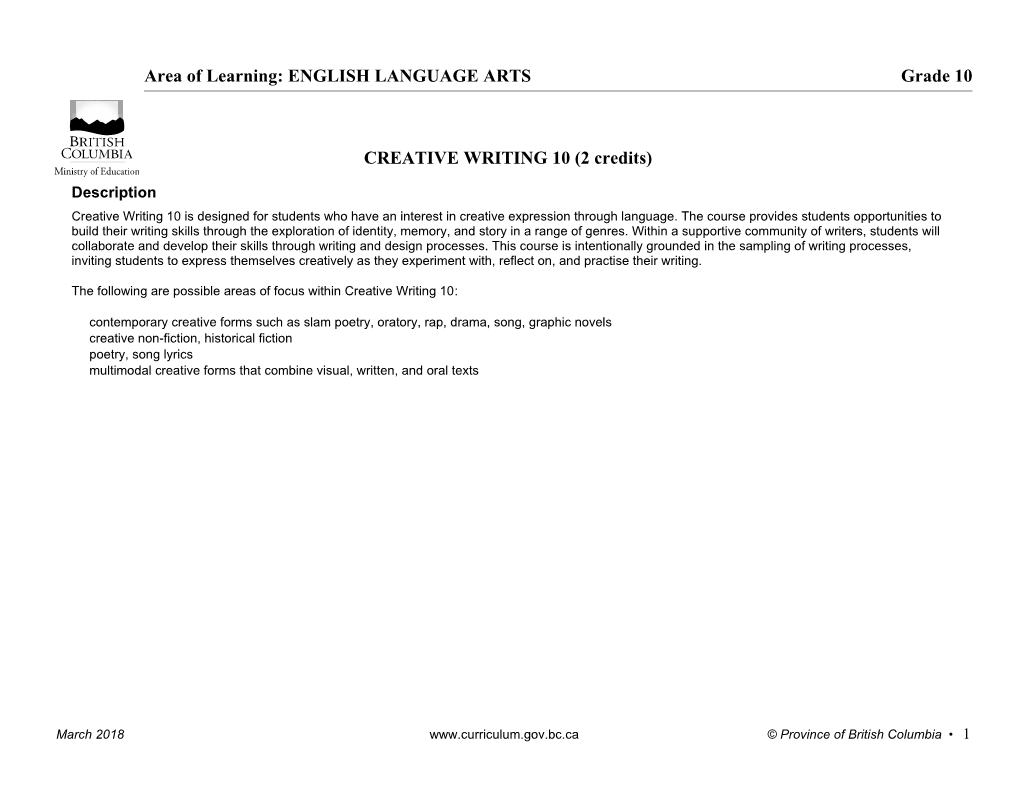 English Language Arts - Creative Writing 10