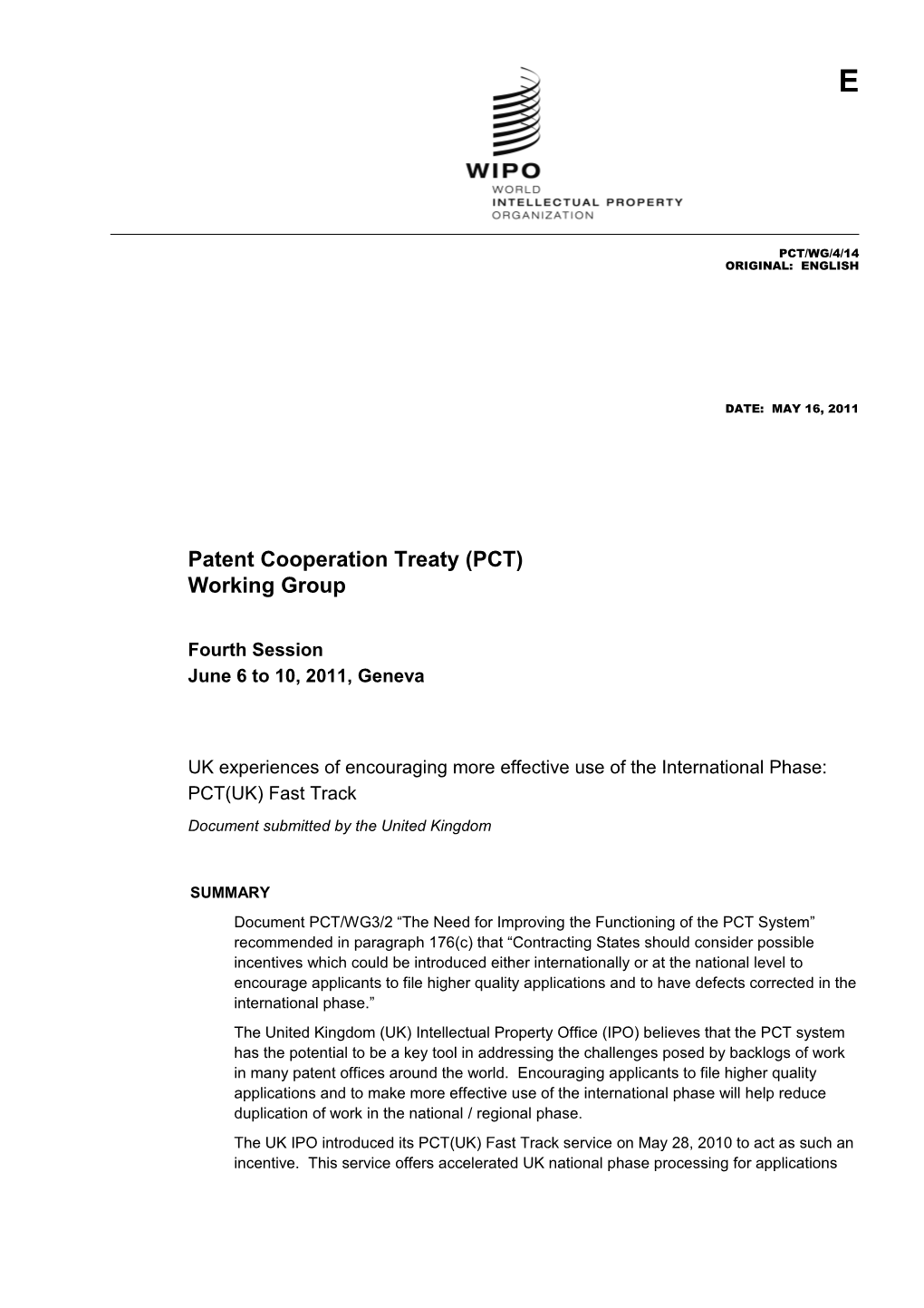 Patent Cooperation Treaty (PCT) Working Group s1