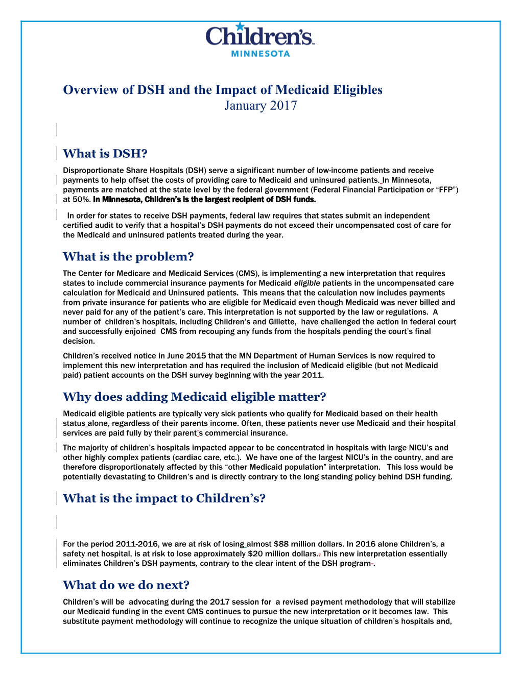 Overview of DSH and the Impact of Medicaid Eligibles