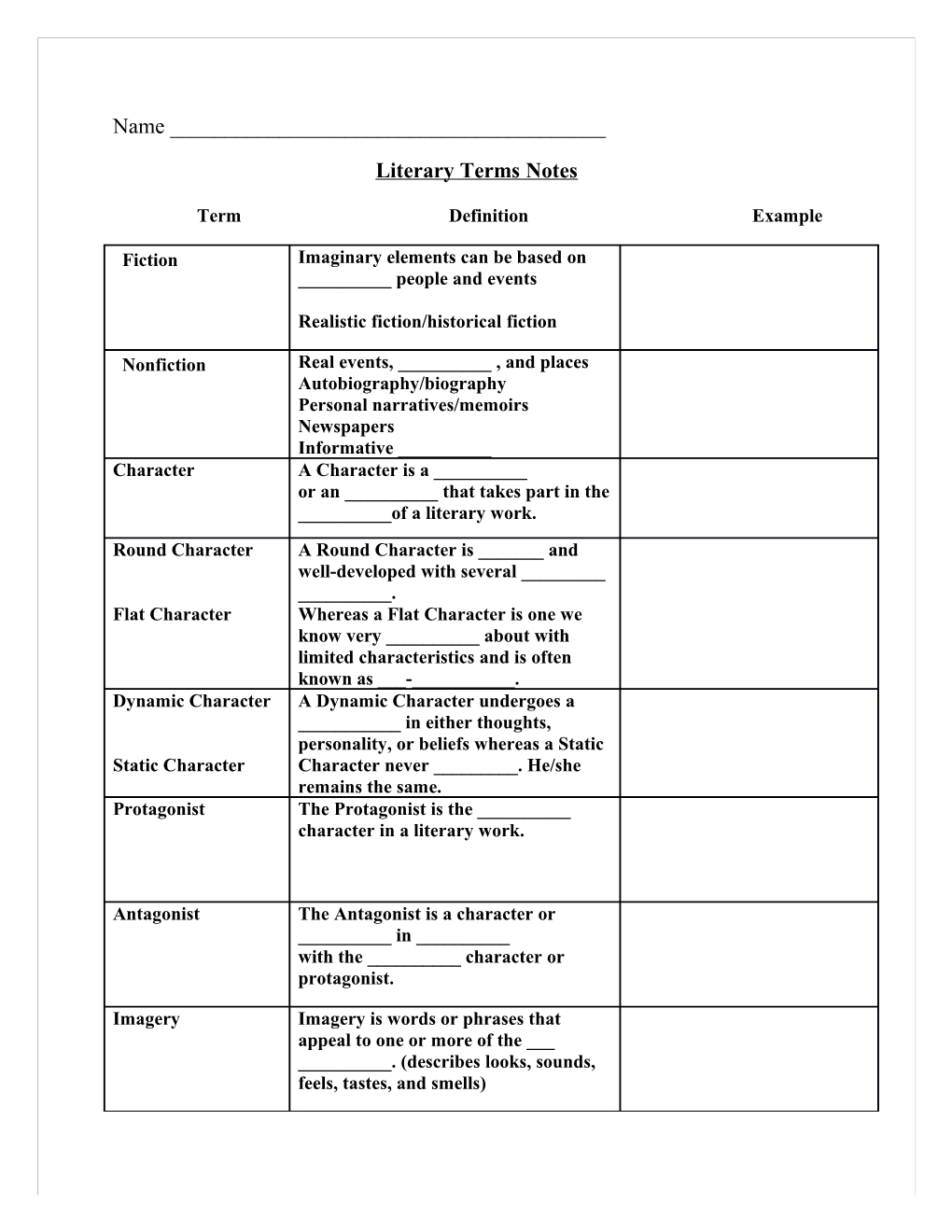 Literary Terms Notes