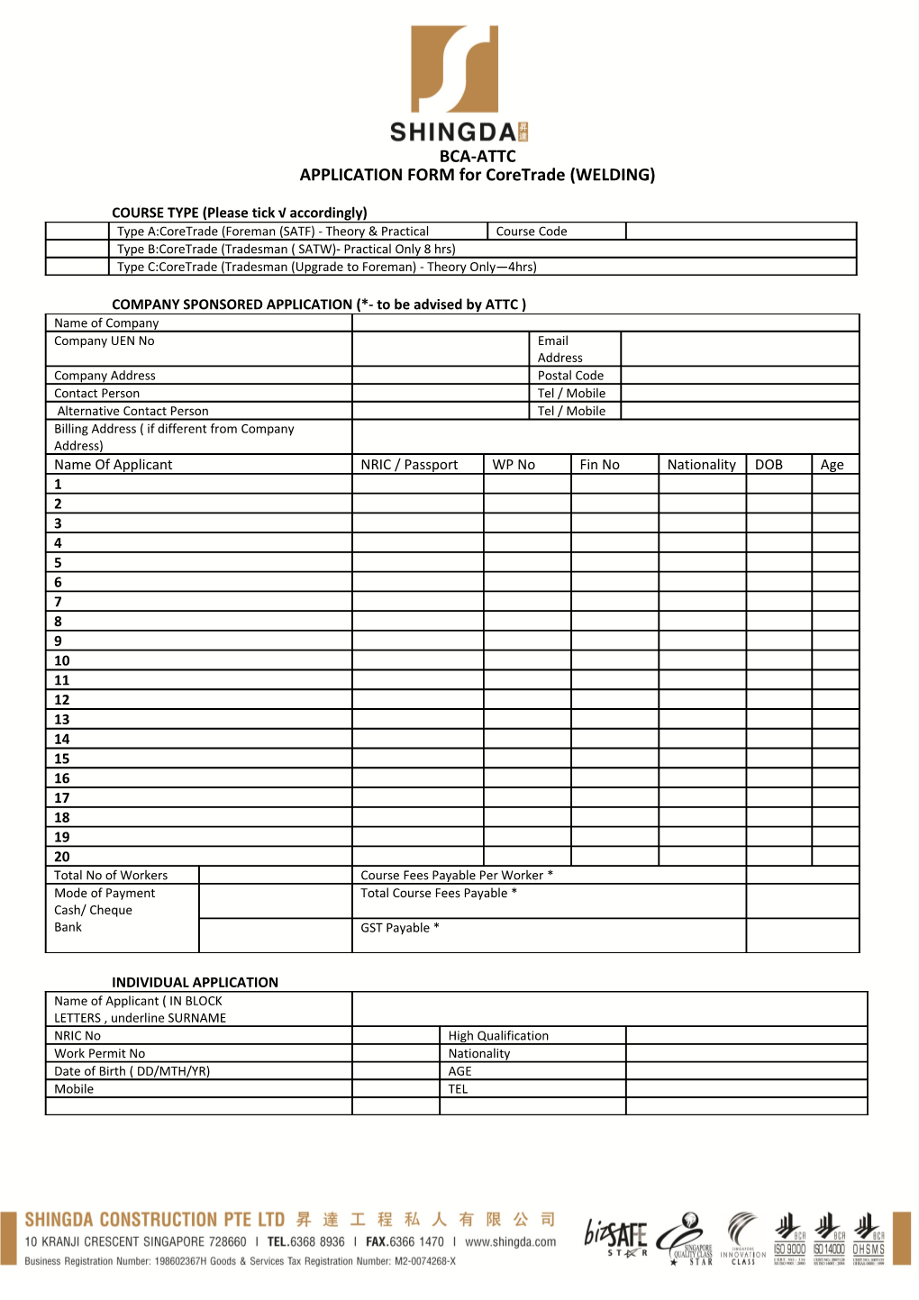 APPLICATION FORM for Coretrade (WELDING)