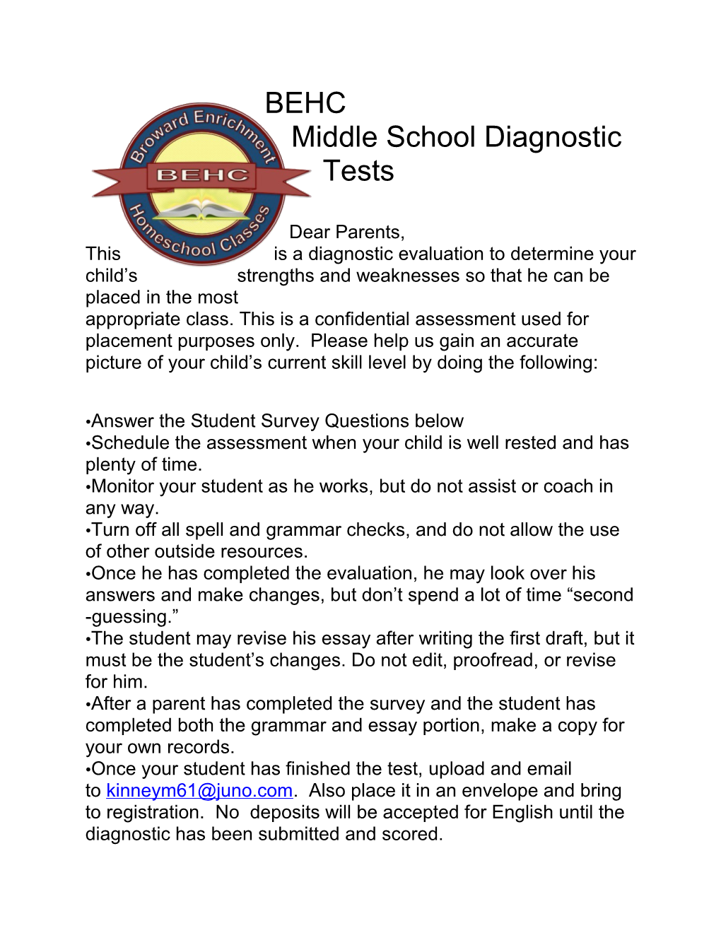 Middle School Diagnostic Tests