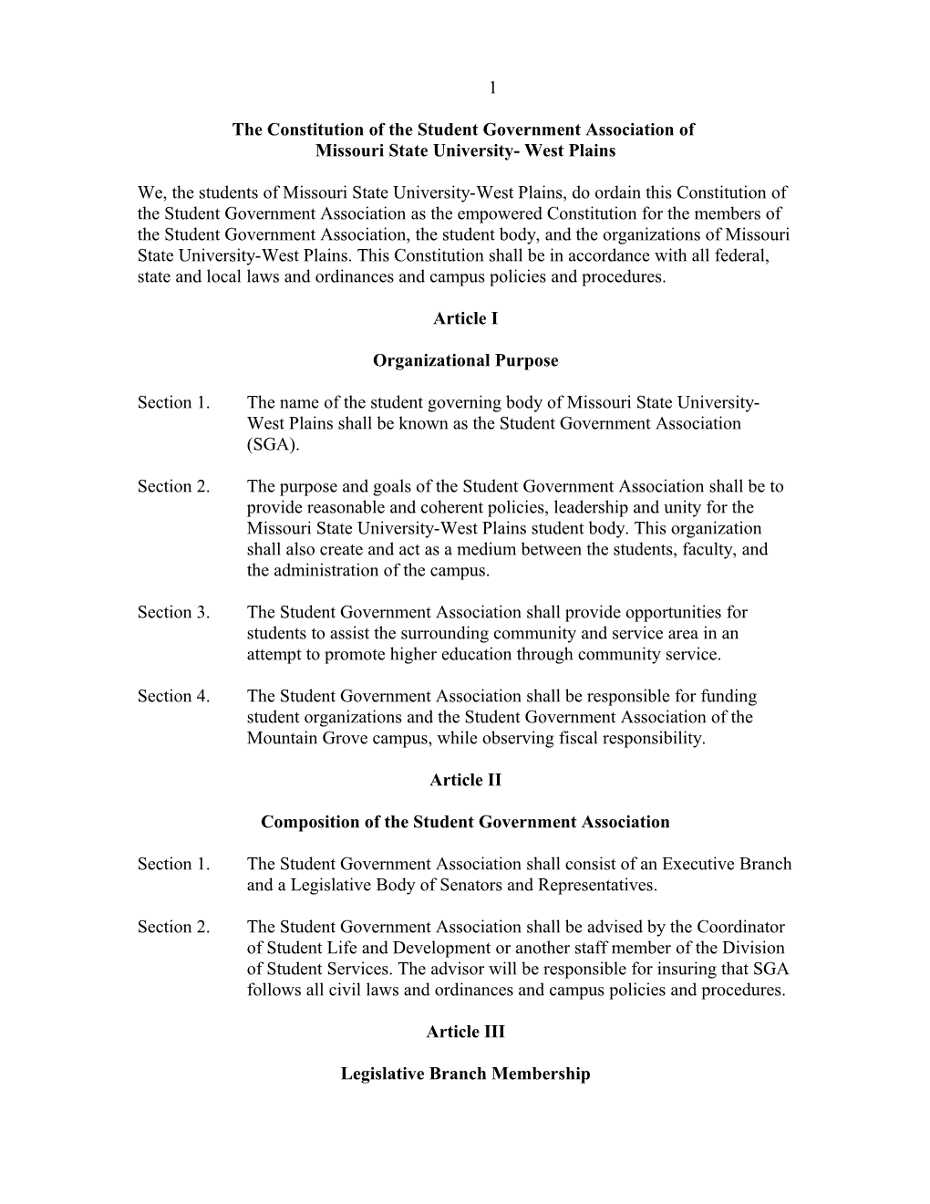 The Constitution of the Student Government Association Of