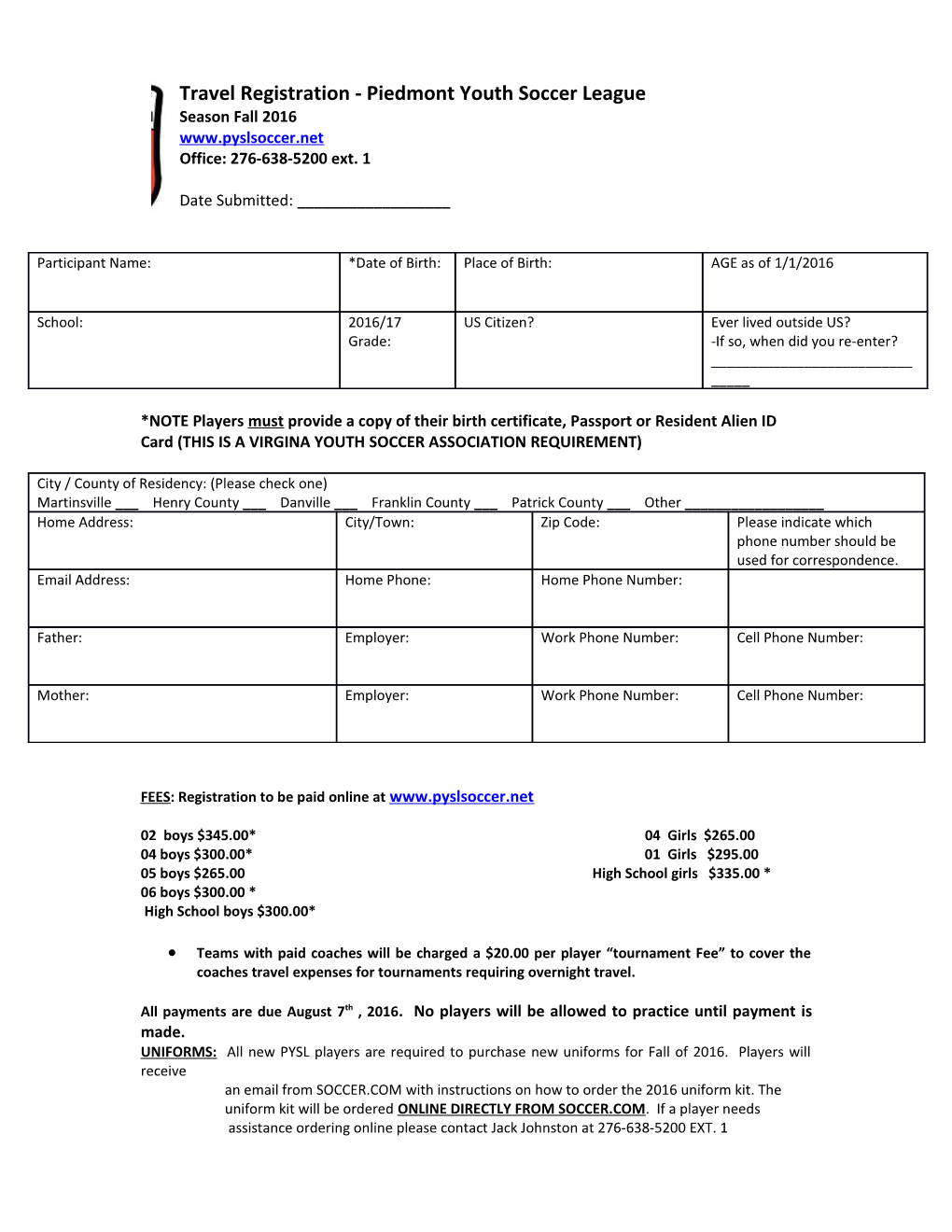 PYSL Registration Med