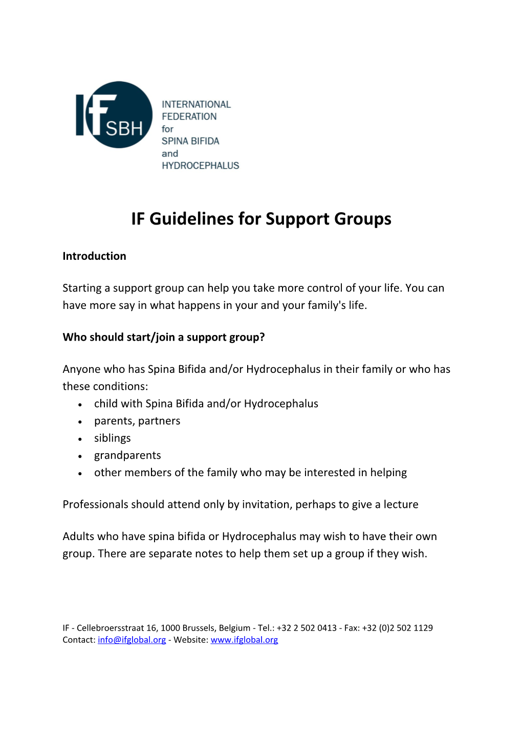 IF Guidelines for Support Groups