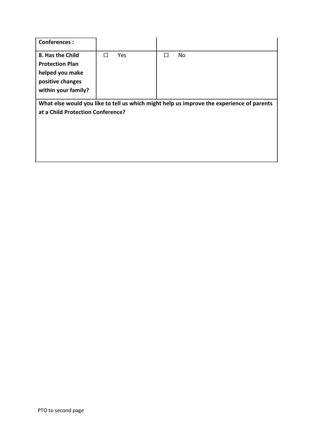 Child Protection Conference Parental Feedback Form