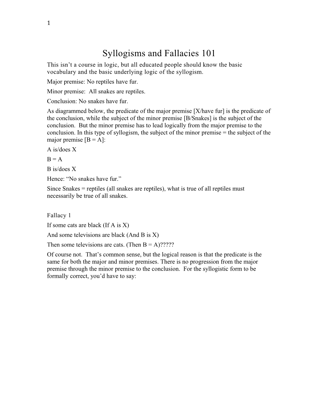 Syllogisms and Fallacies 101