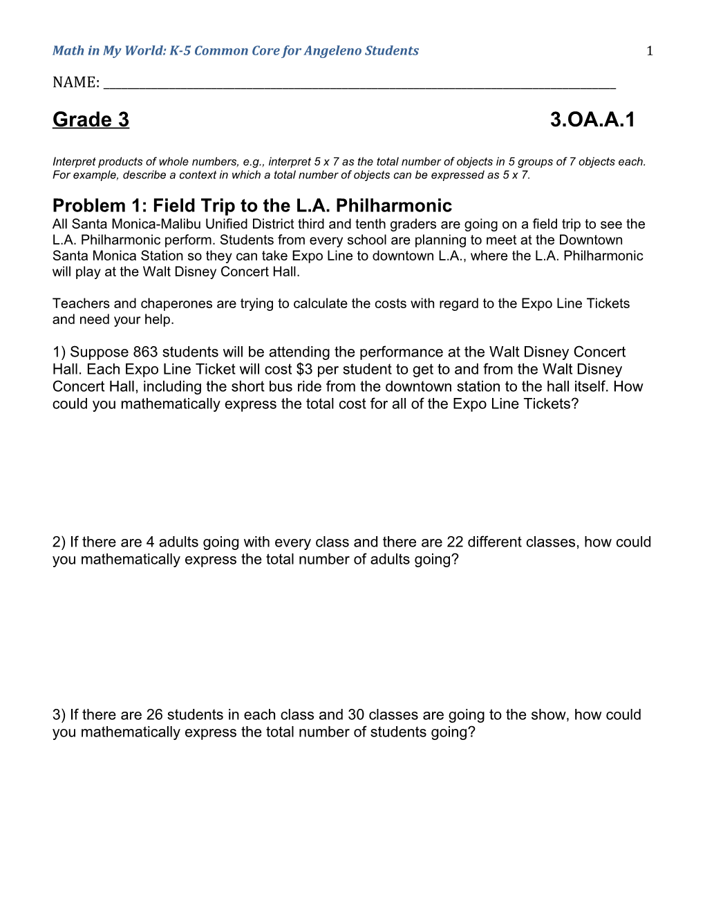 Math in My World: K-5 Common Core for Angeleno Students