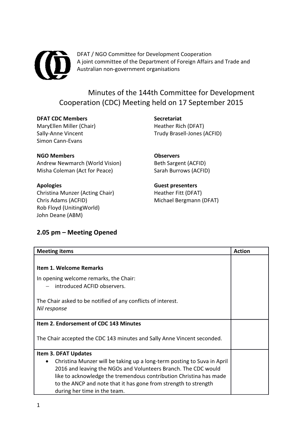 A Joint Committee of the Department of Foreign Affairs and Trade and Australian Non-Government