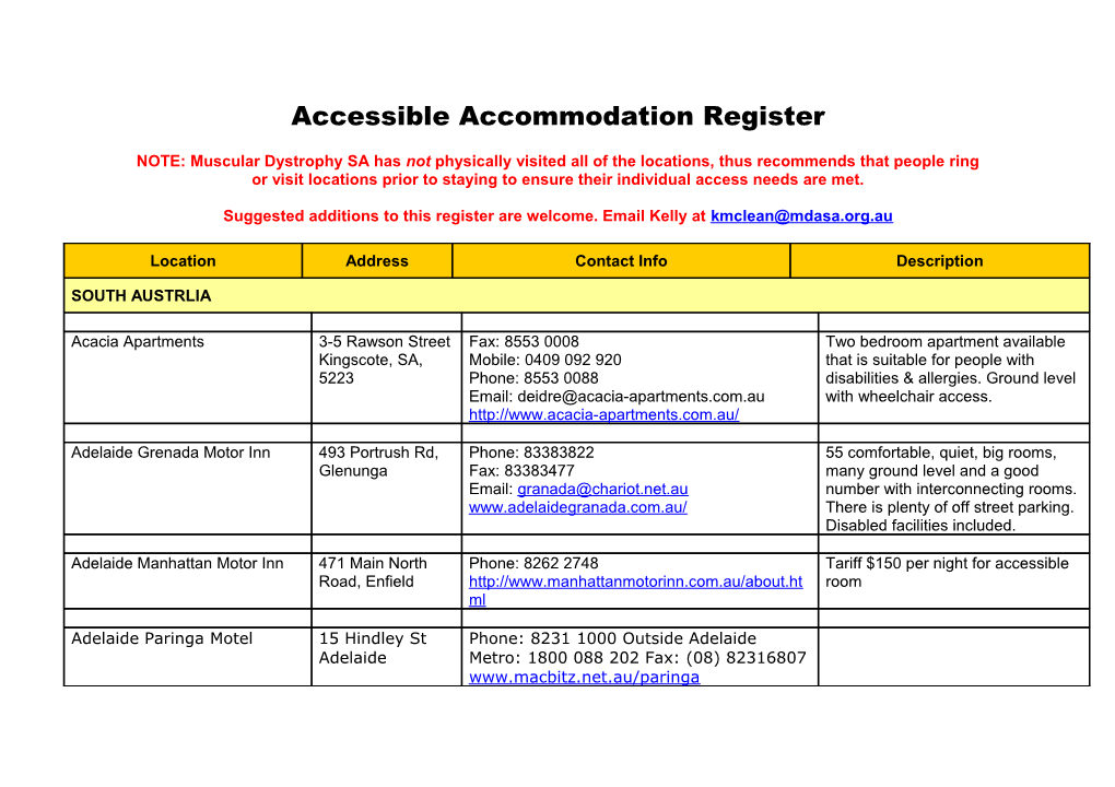 Accessible Accommodation Register