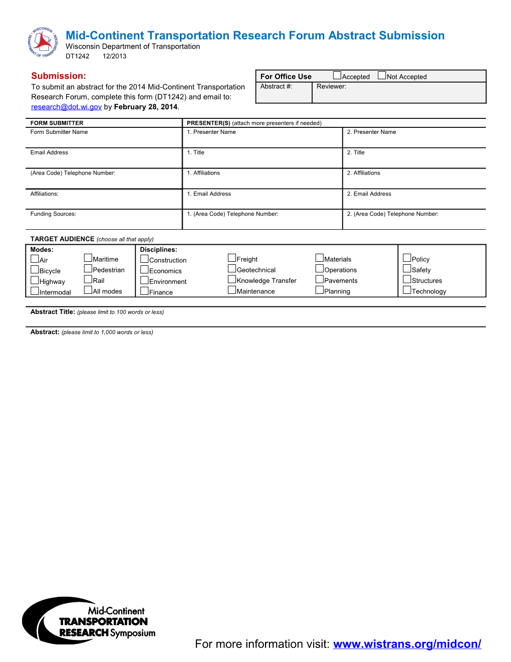 DT1242 Mid-Continent Transportation Research Forum Application