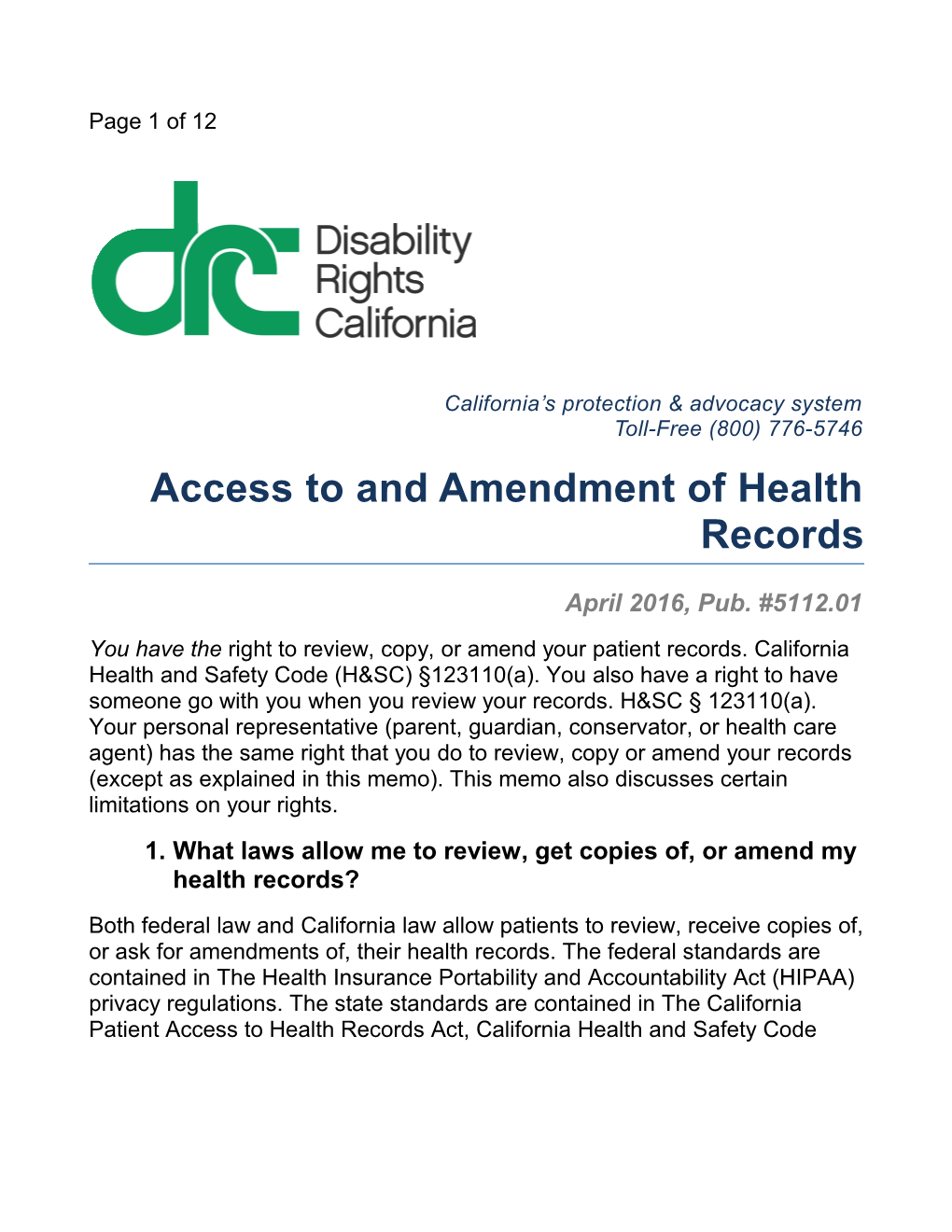 Access to and Amendment of Health Records