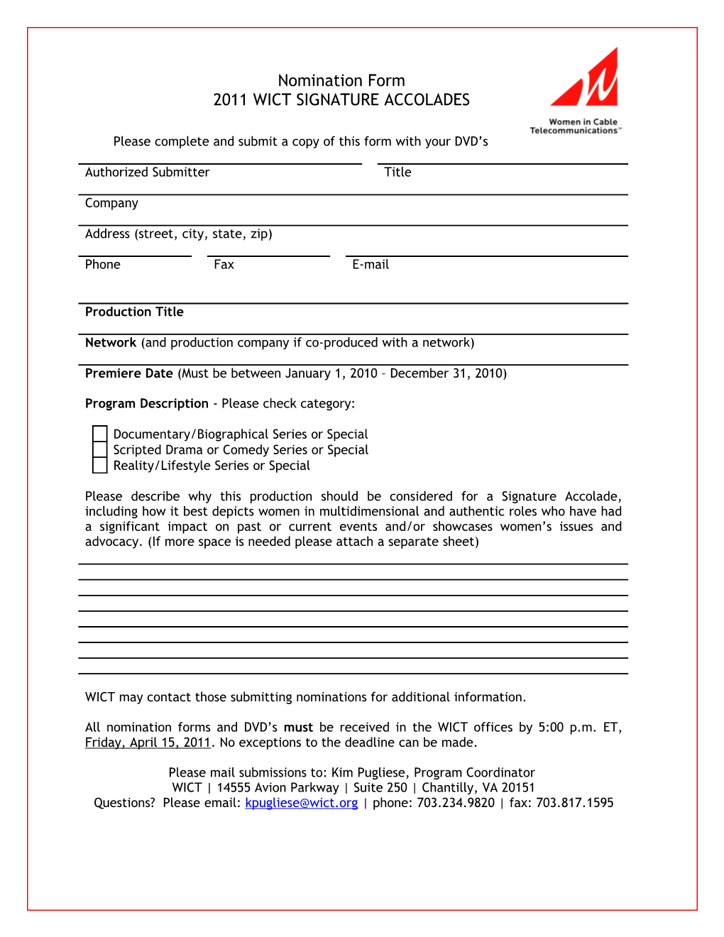 Please Complete and Submit a Copy of This Form with Your DVD S