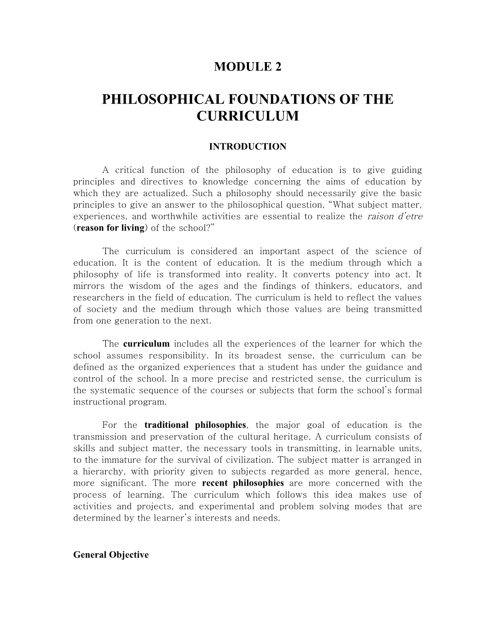 Philosophical Foundations of the Curriculum