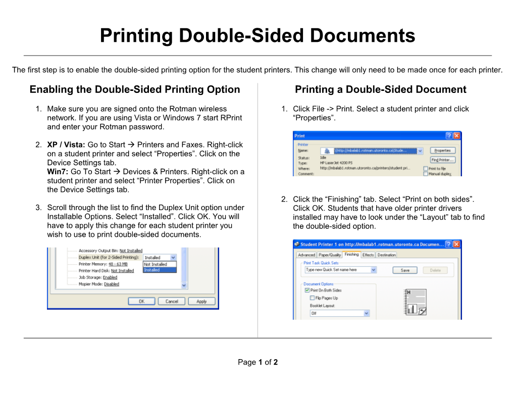 Printing Double-Sided Documents at Rotman