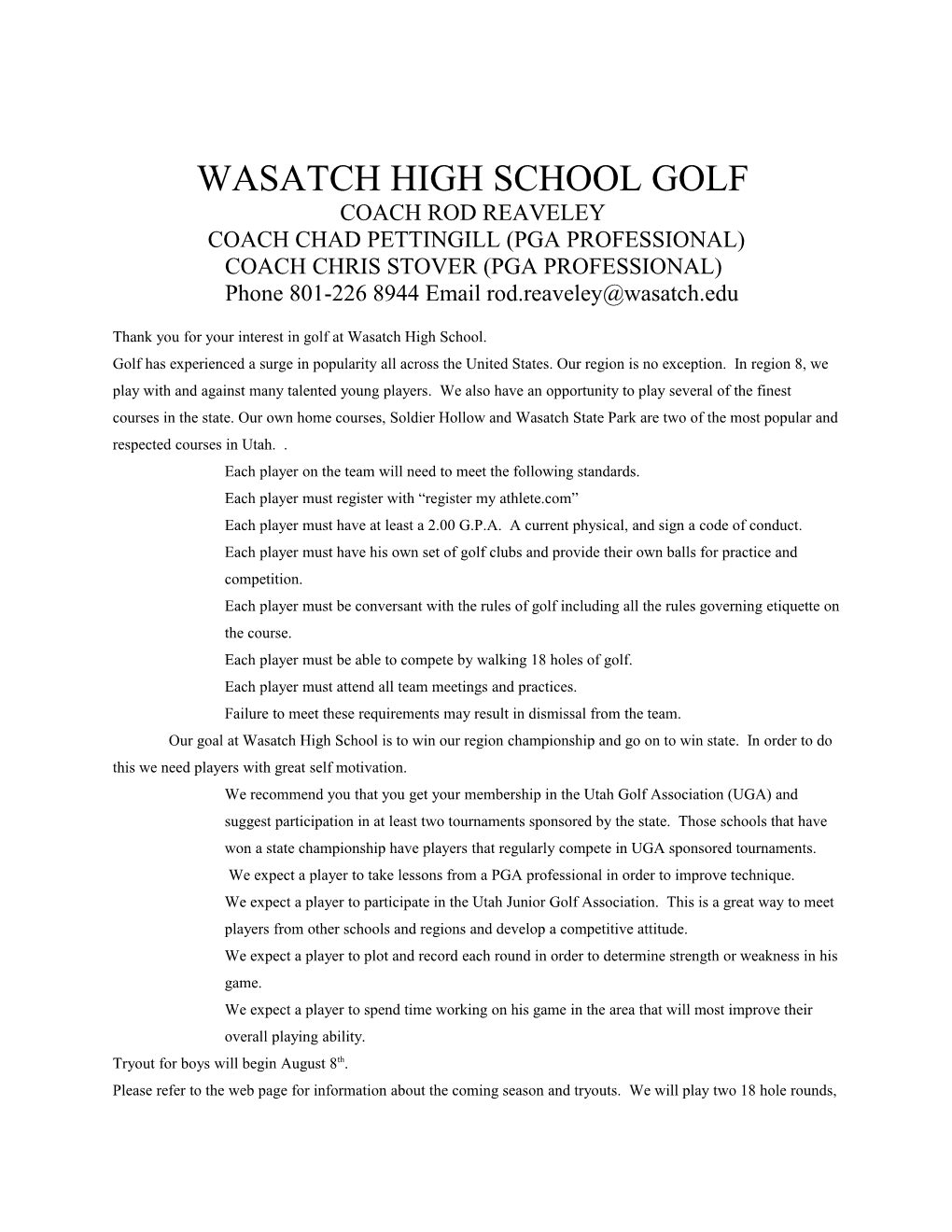 Wasatch High School Golf