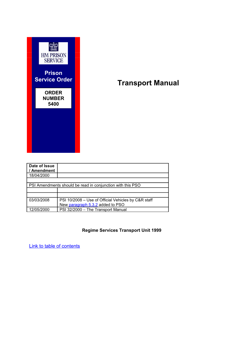 Prison Service Transport Manual
