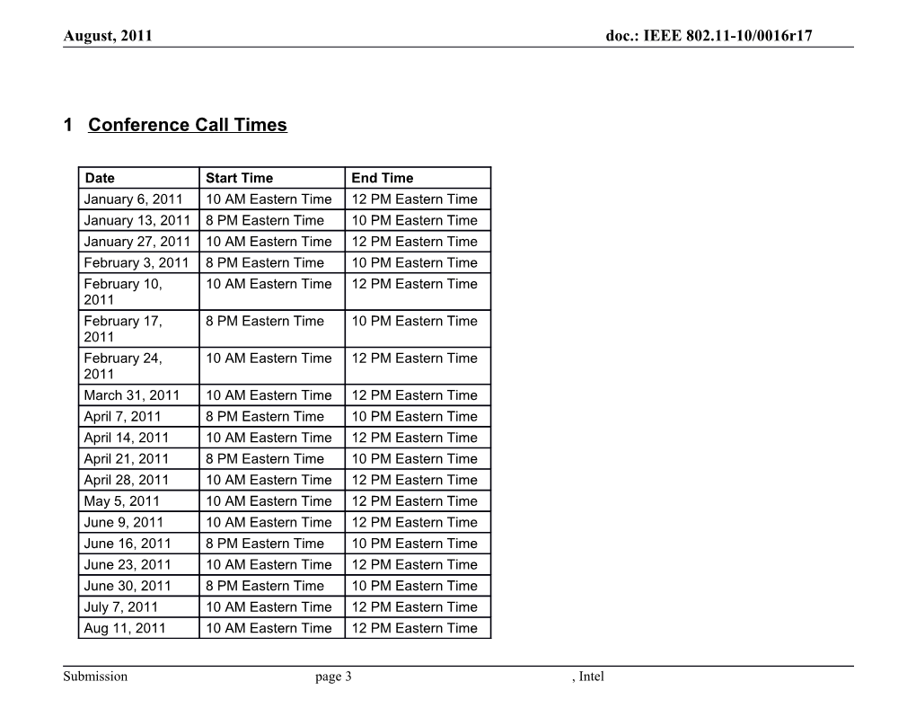 1 Conference Call Times