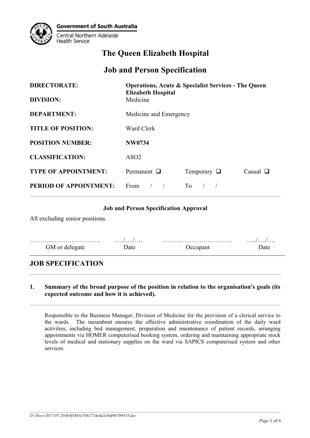 Job and Person Specification