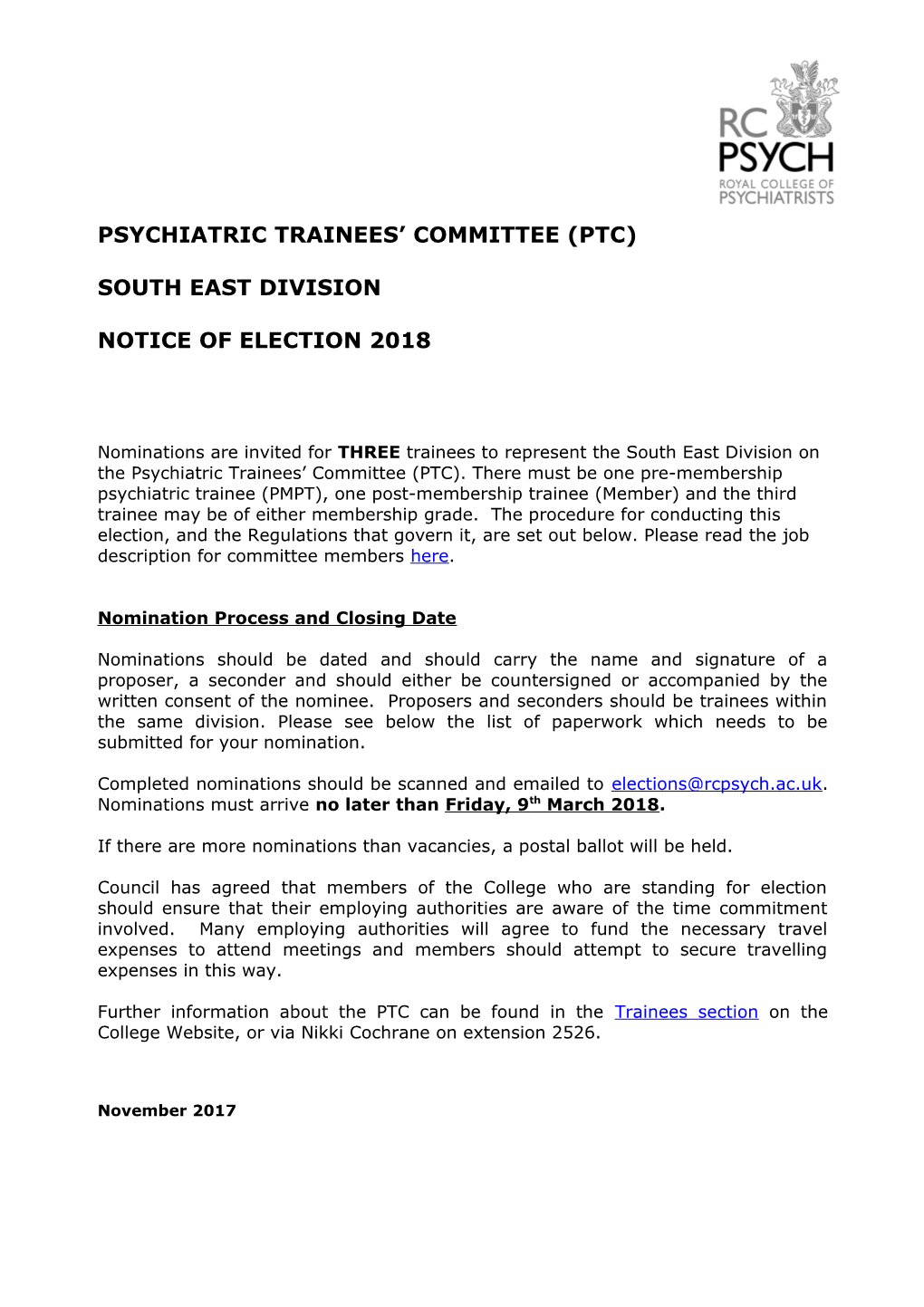 Psychiatric Trainees Committee (PTC)