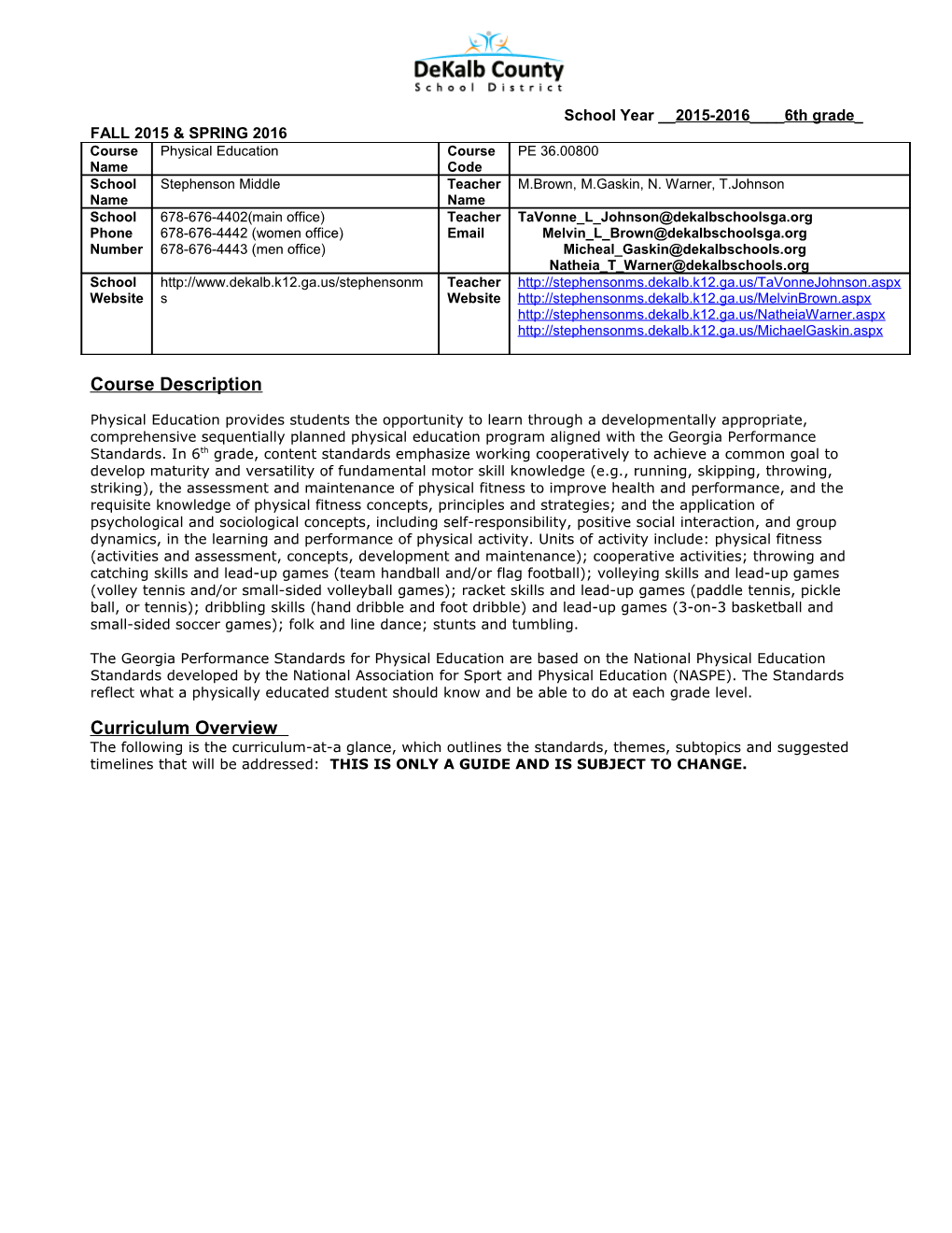 Sixth Grade Mathematics Syllabus s8