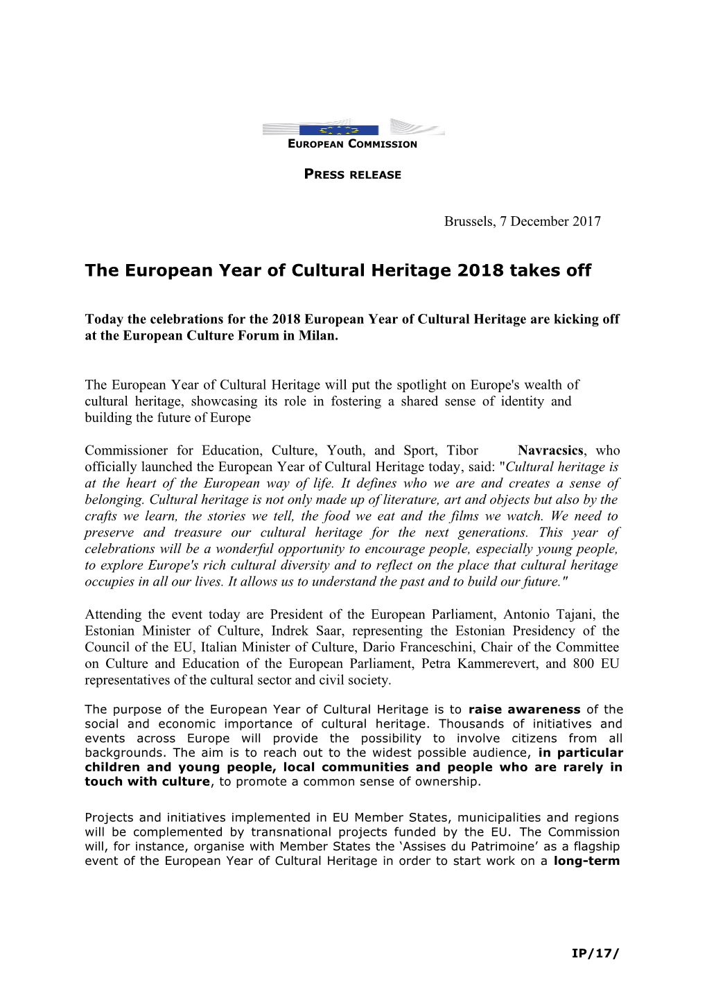 The European Year of Cultural Heritage 2018 Takes Off