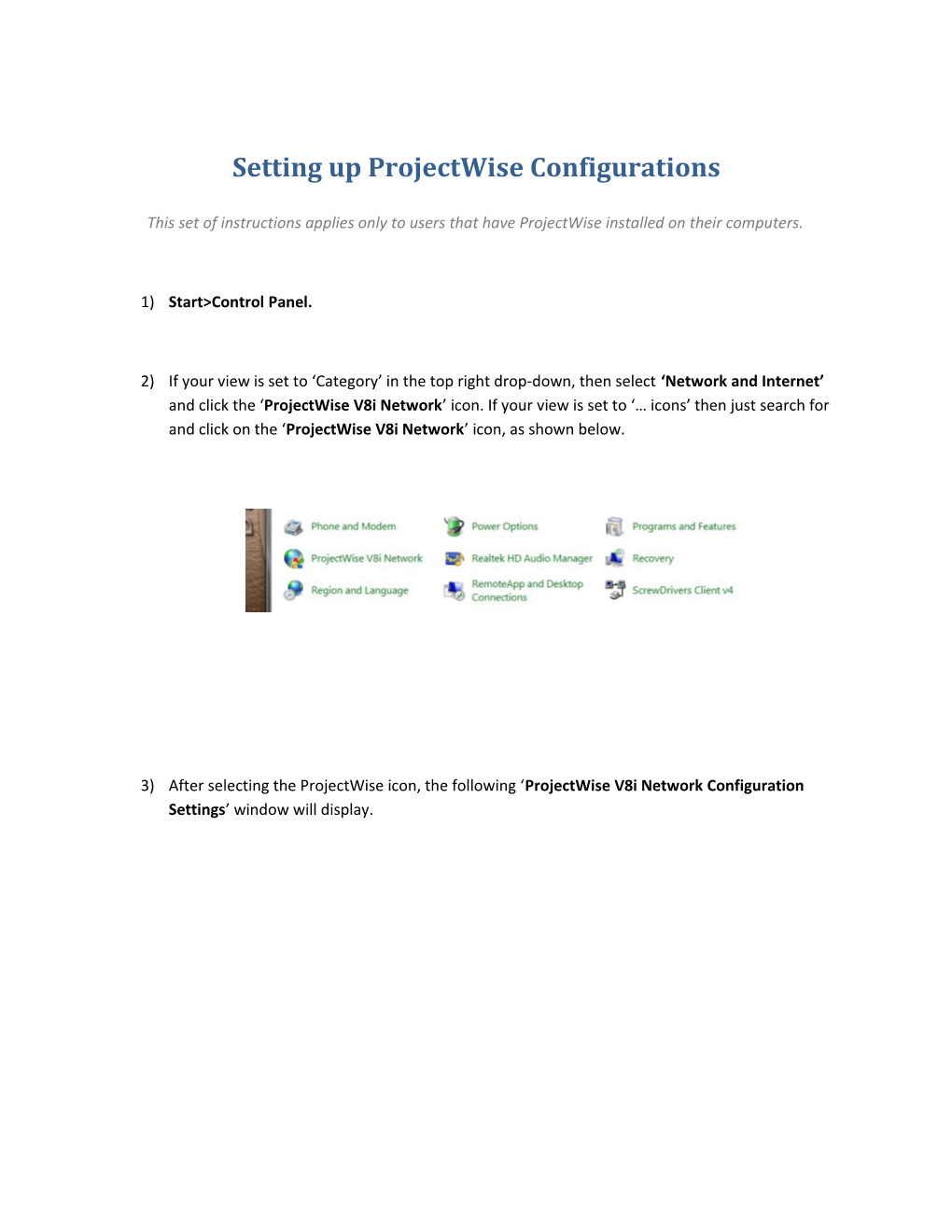 Setting up Projectwise Configurations
