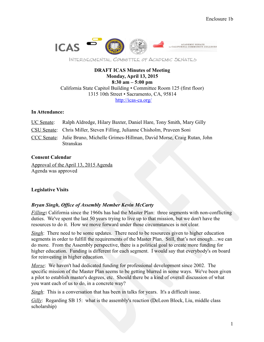 DRAFT ICAS Minutes of Meeting