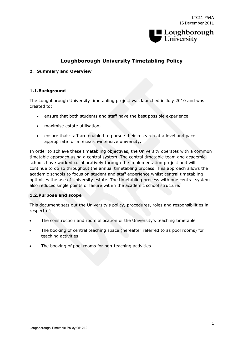 Loughborough University Timetabling Policy