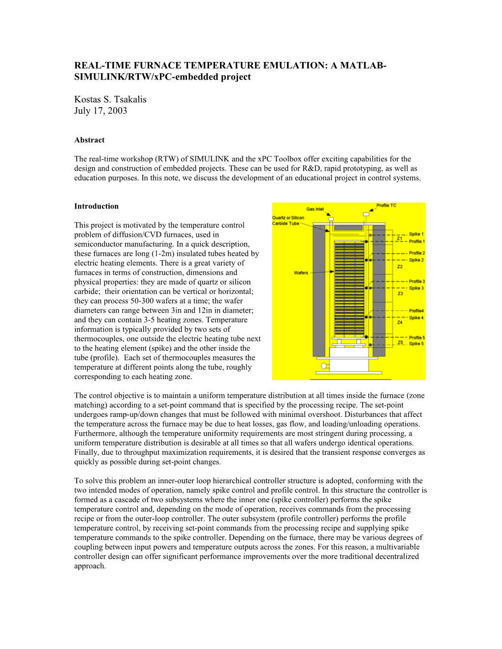 REAL-TIME FURNACE TEMPERATURE EMULATION: a MATLAB-SIMULINK/RTW/Xpc-Embedded Project