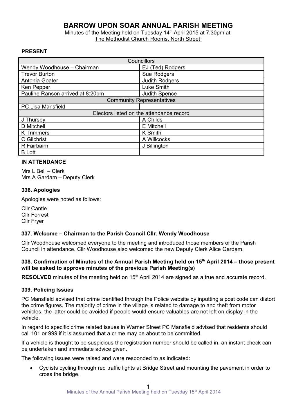 Barrow Upon Soar Annual Parish Meeting