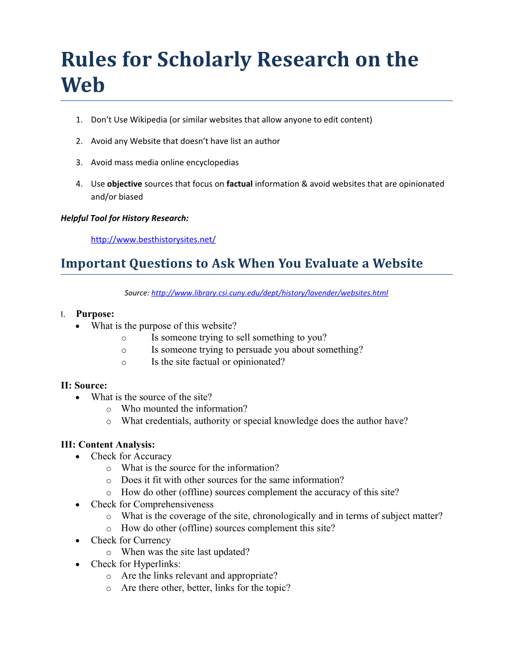 Rules for Scholarly Research on the Web