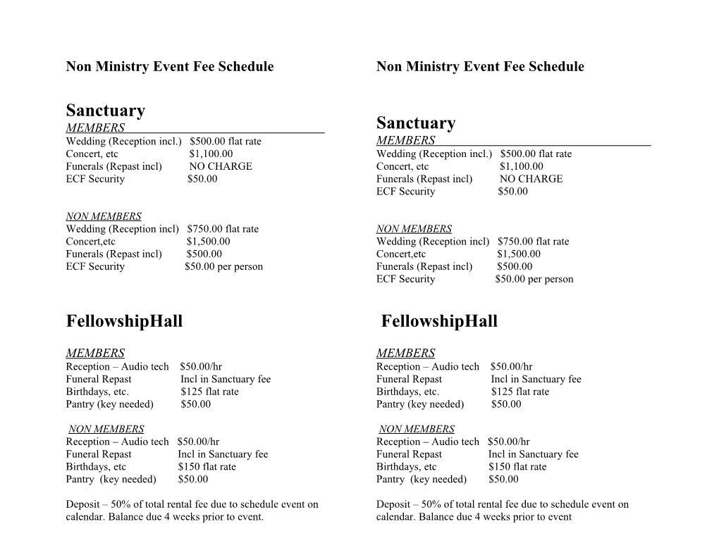 Non Ministry Event Fee Schedule