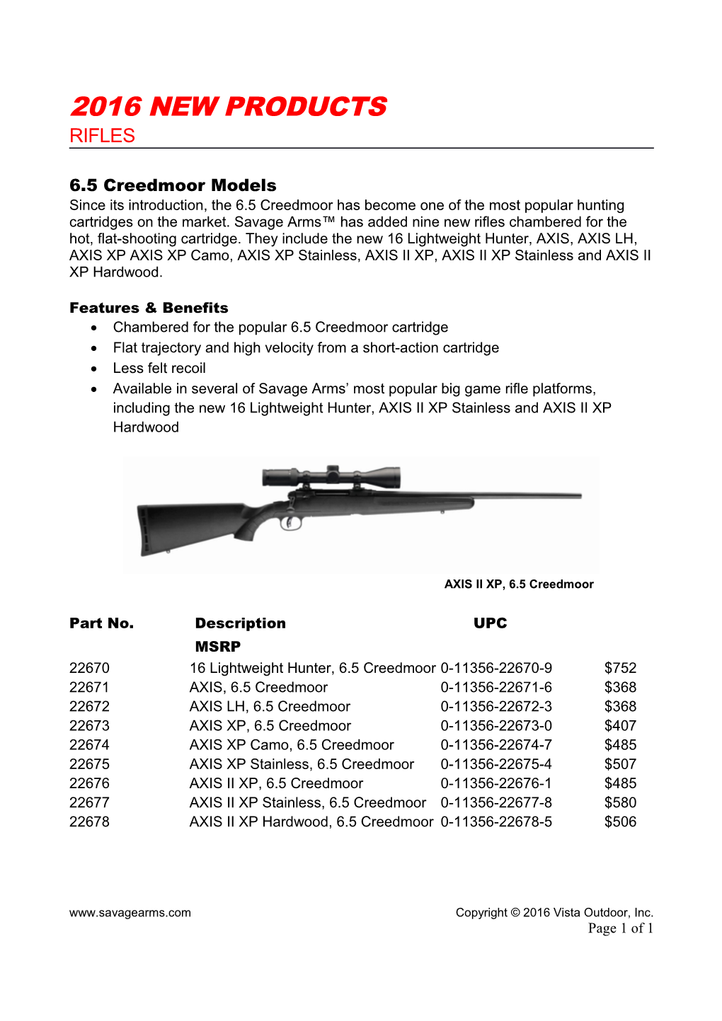 2016 New Products Rifles 6.5 Creedmoor Models