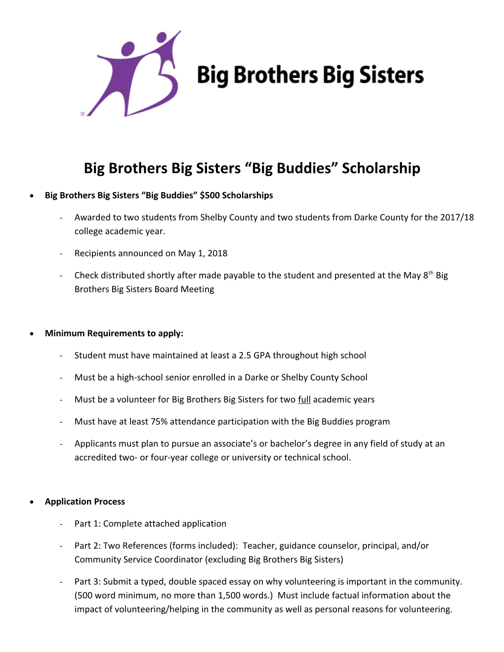 Big Brothers Big Sisters Big Buddies Scholarship