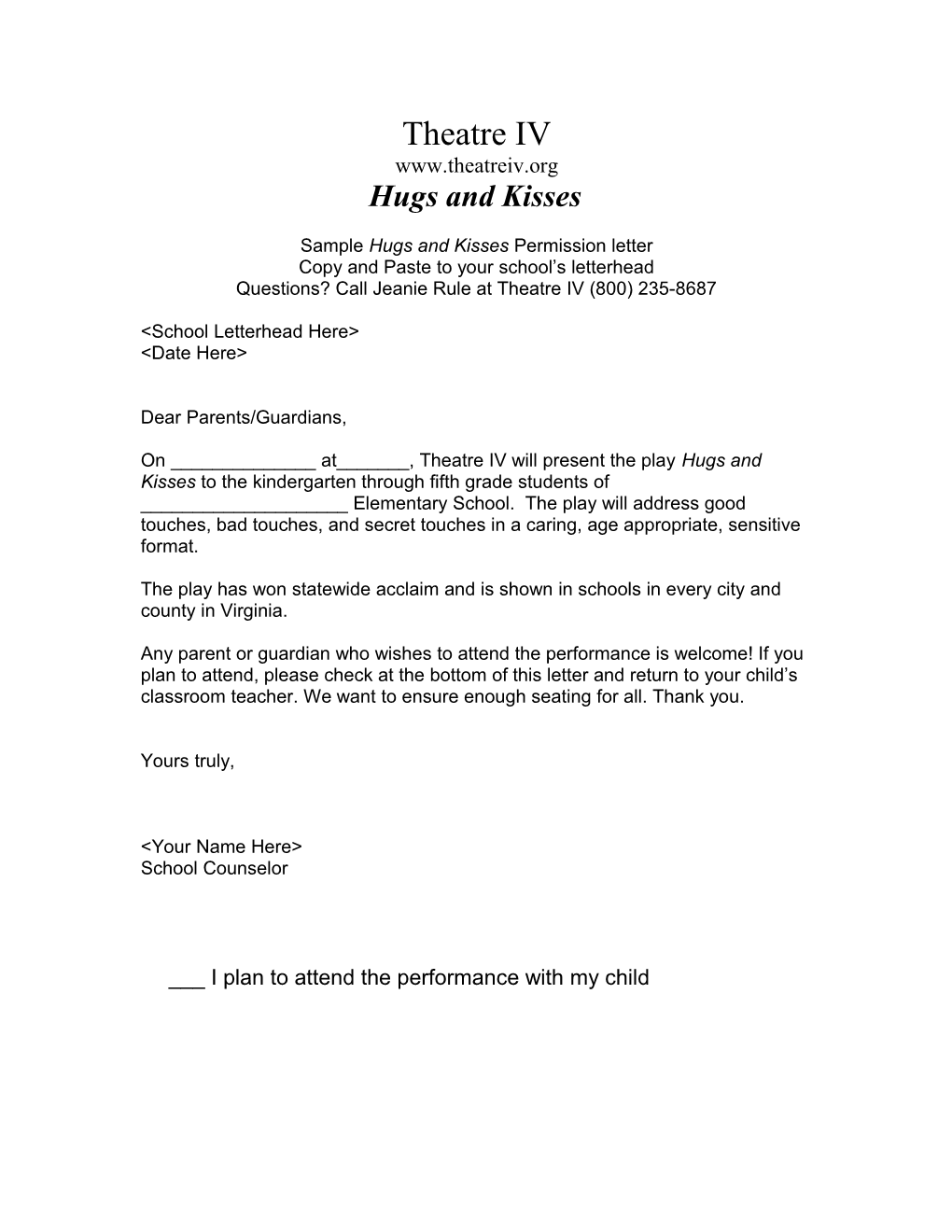 Sample Hugs and Kisses Permission Letter to Be Put on Your School S Letterhead
