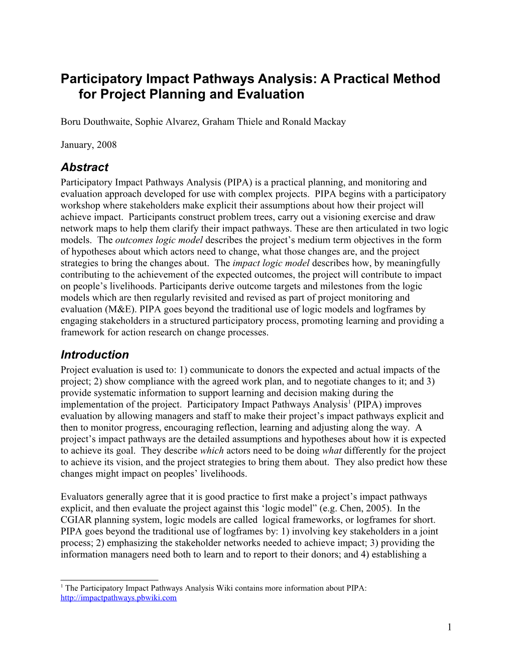 Participatory Impact Pathways Analysis: A Practical Method For Project Planning And Evaluation