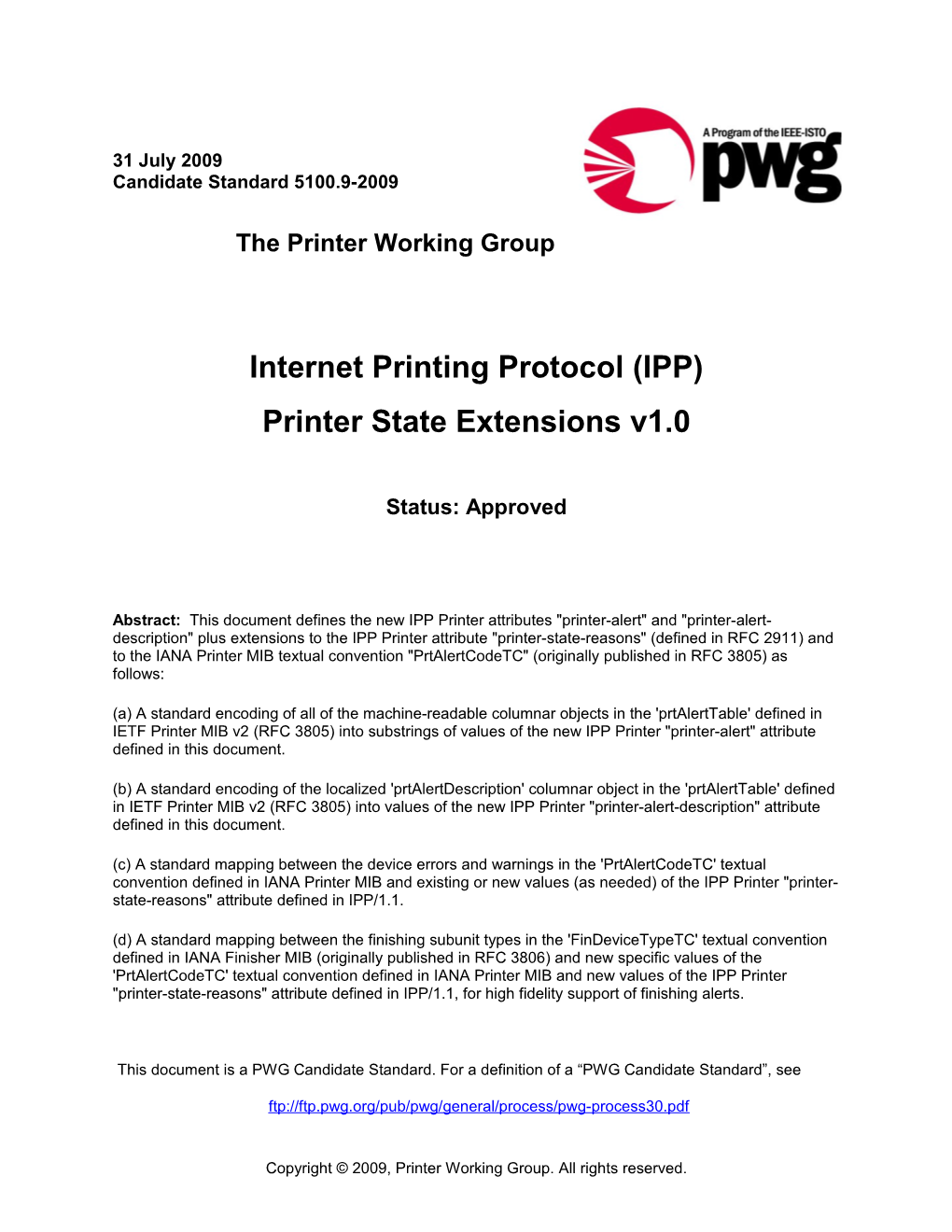Internet Printing Protocol (IPP)/Printer State Extensions V1.0