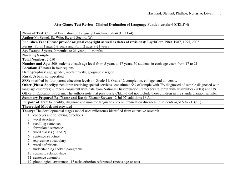 Early Language and Literacy Test Analysis