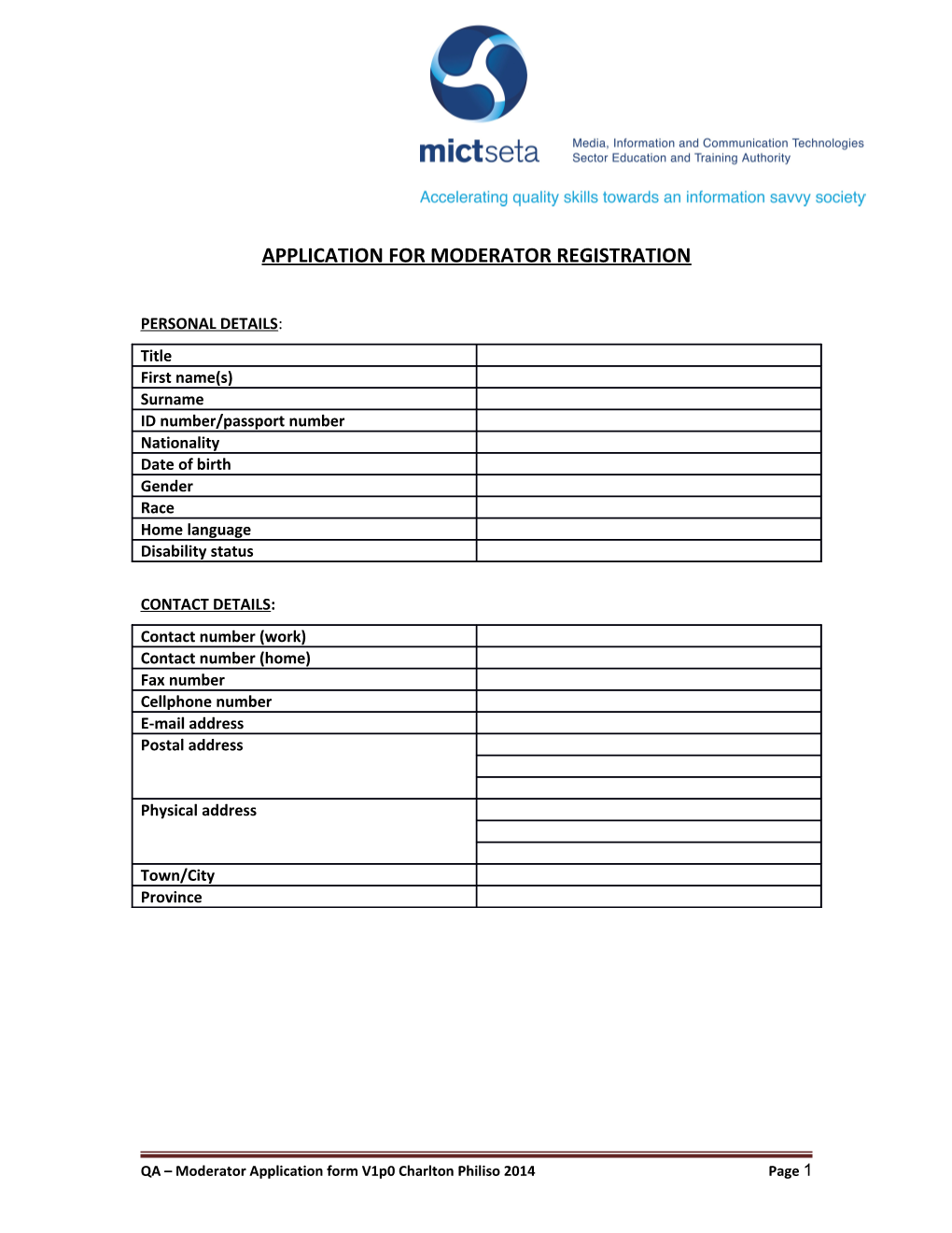 Application for Registration