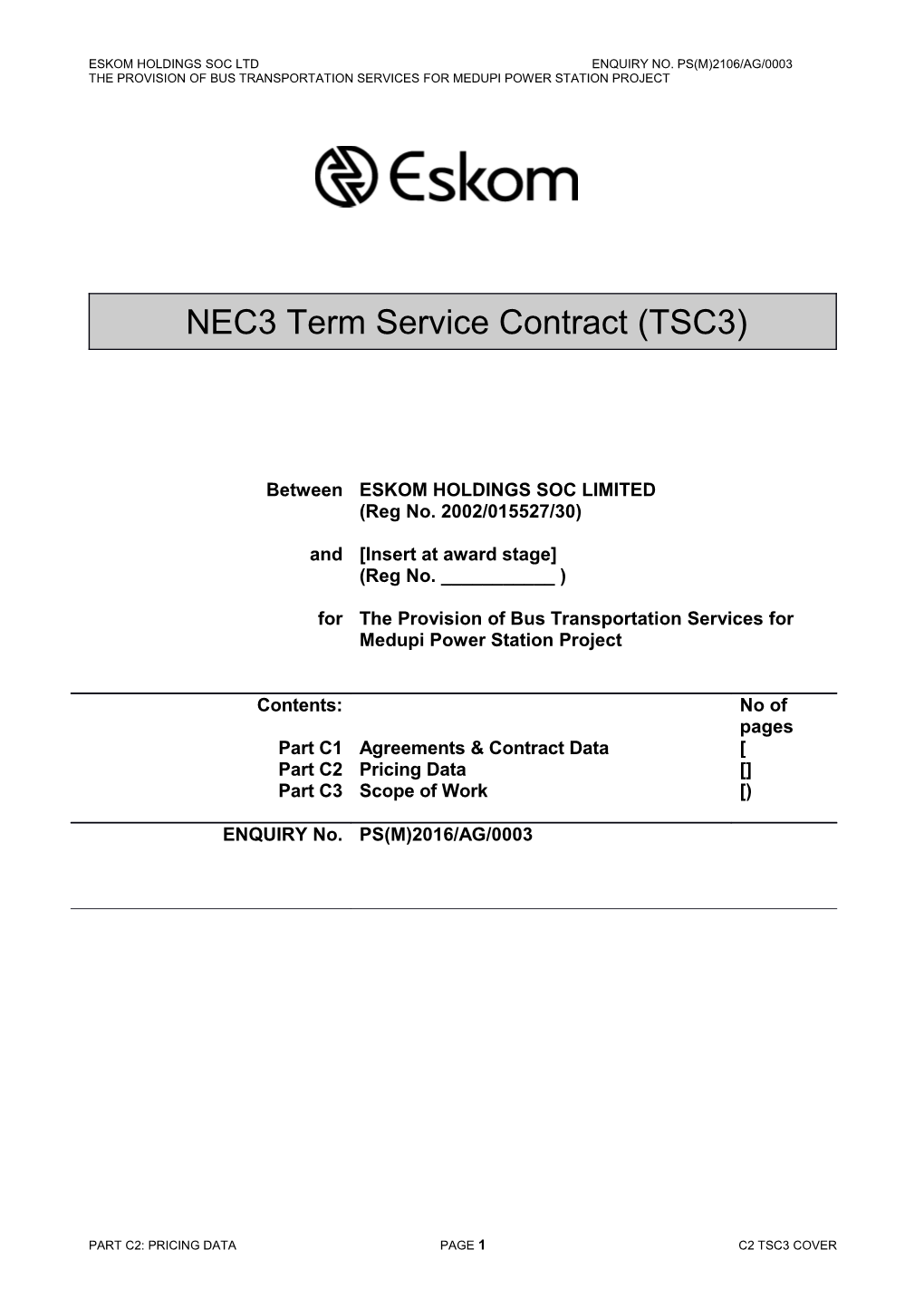 Eskom Holdings SOC Ltd Enquiry No. PS(M)2106/AG/0003