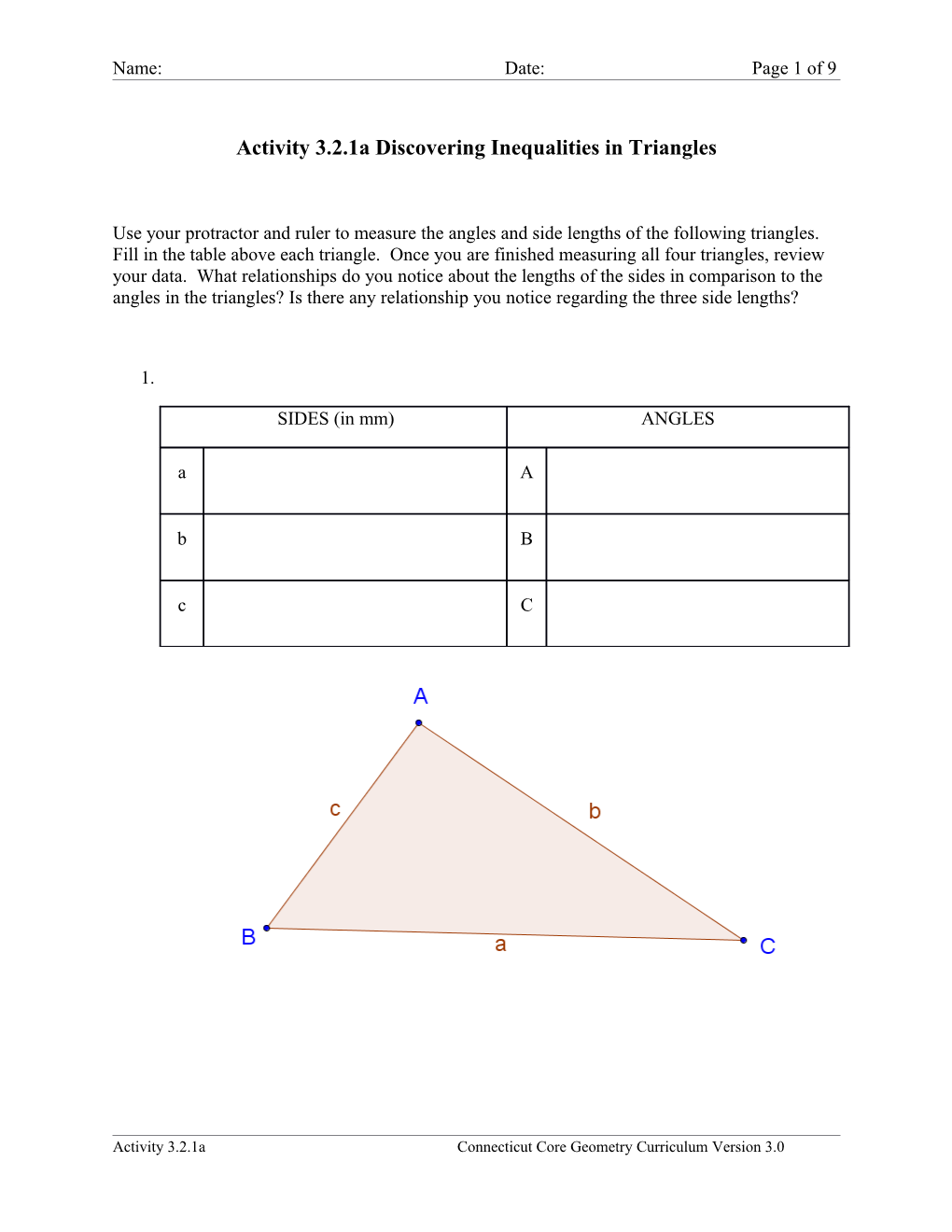 Activity 3.2.1A Discovering Inequalities in Triangles
