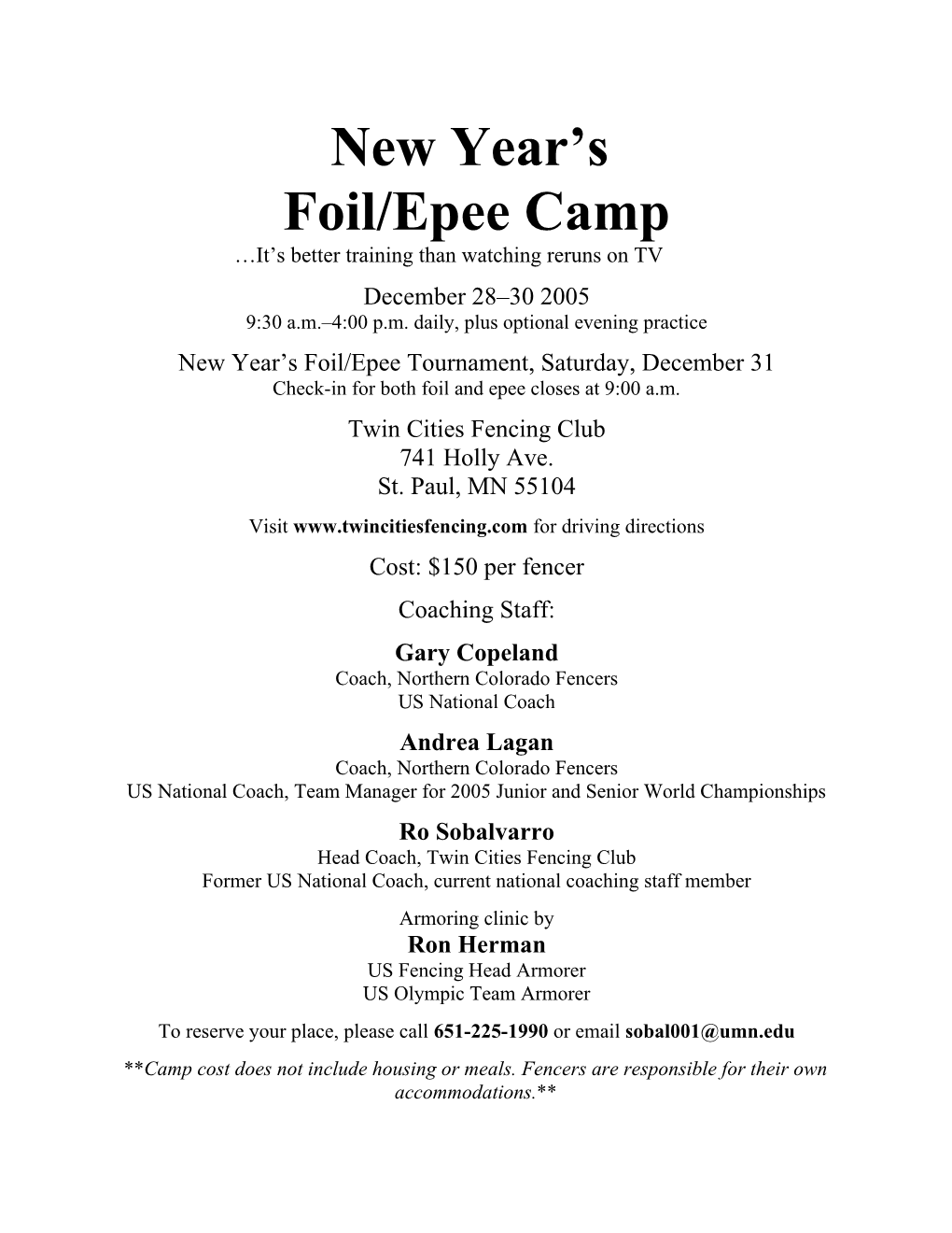 New Year S Foil/Epee Camp