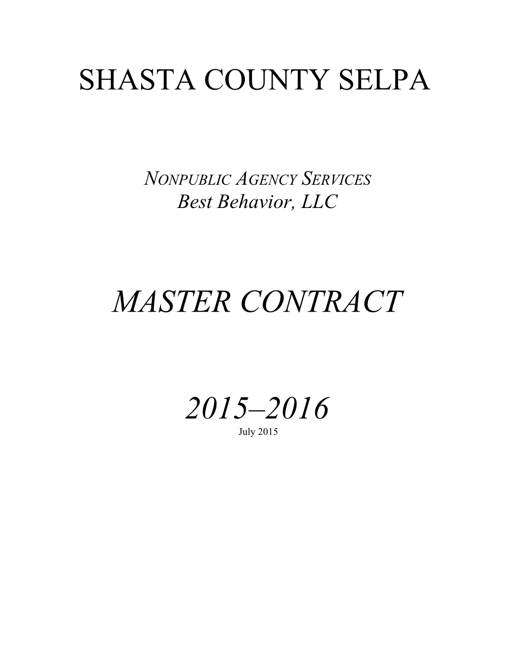 Shasta County NPA Master Contract