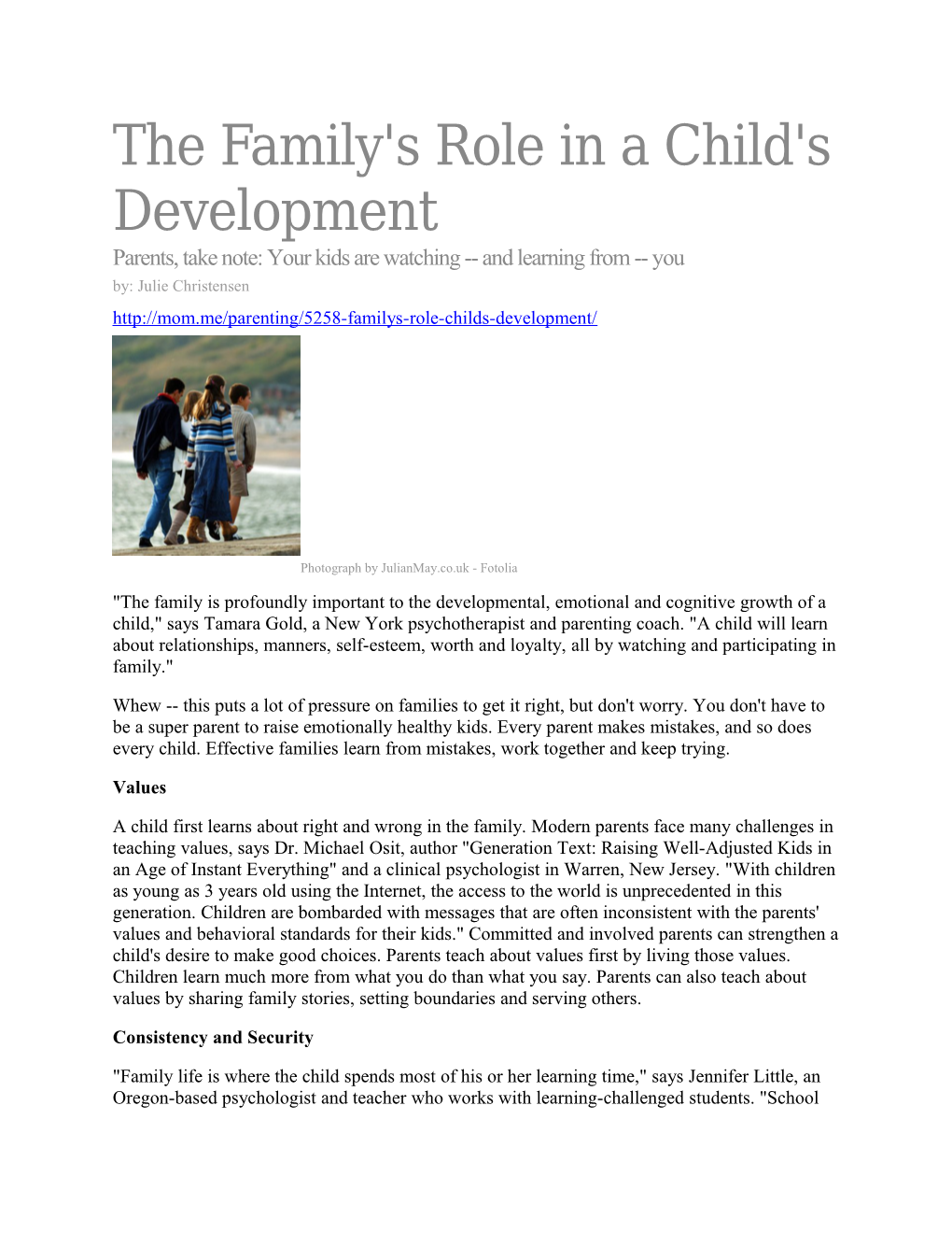 The Family's Role in a Child's Development